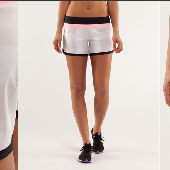 Lululemon Groovy Run Short Dune Gros Gingham Plaid Bleached Coral/Black - Picture 2 of 11